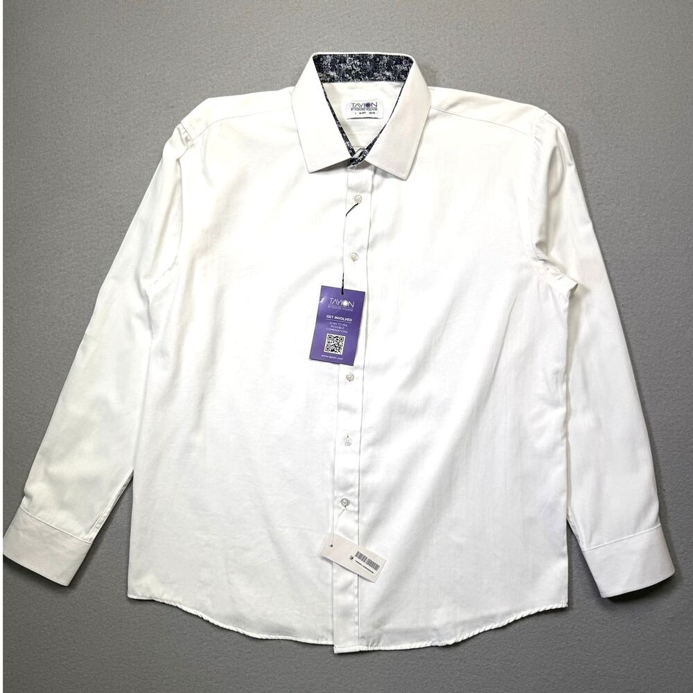 Tayion  Men's Solid Dress Shirt White black Floral Trim, 16-16.5 32-33 $60